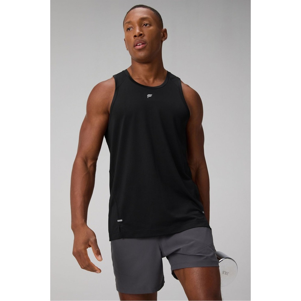 Fabletics Mens The O2 Tank Black Mesh Performance Running Workout Top Large NEW